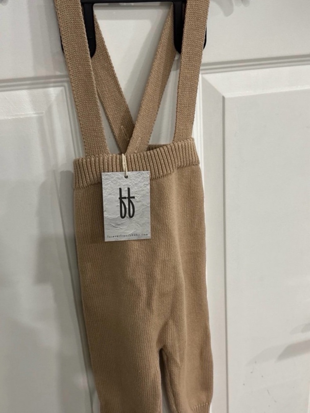 Forever French Kids Knit Suspender Pants - Tan